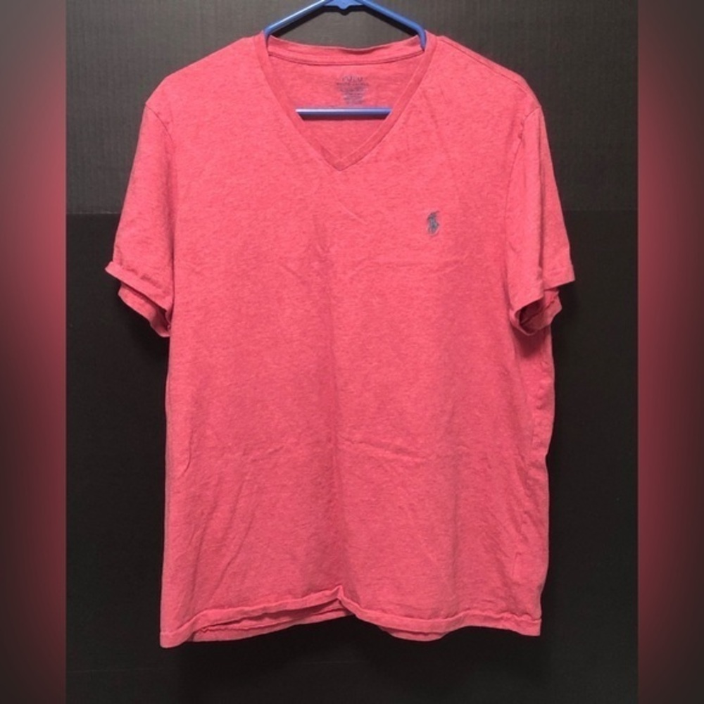 🌅 Polo Ralph Lauren Men’s Custom Slim Fit Jersey V-Neck Red T-Shirt Blue Pony